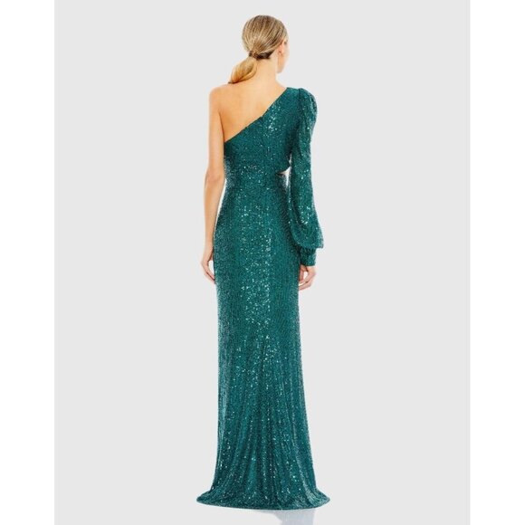 Mac Duggal Size 6 Green 26730 Sequined One Shoulder Cut Out Formal Gown Dress - Picture 3 of 13